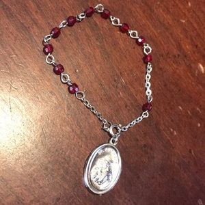 St. Anthony Lightweight Silvertone + Red Rosary Bracelet